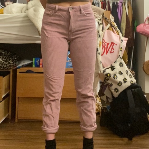 BDG High Waisted Pink Corduroy Pants - Picture 2 of 4